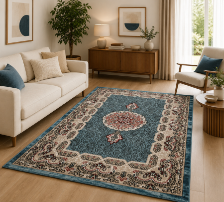 Covoare Living - Covor Model Queen 12165, Marime 120 x 200 cm, Albastru, Inaltime Fir 4 mm, Polipropilena, Living, Dormitor, Sufragerie, Hol