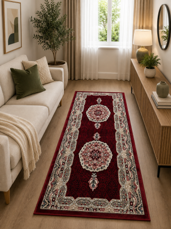 Covoare Dormitor - Covor Model Queen 12165, Marime 50 x 80 cm, Grena, Inaltime Fir 4 mm, Polipropilena, Living, Dormitor, Sufragerie, Hol