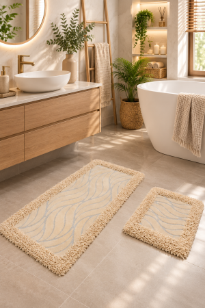 COVORASE - Set 2 Covorase Baie Model Rombs 14 Cappuccino, Marime 60x100 cm si 50x60 cm, 100% Bumbac, Baie
