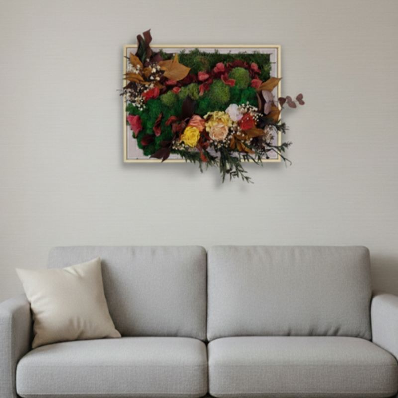 Tablou decorativ cu licheni și elemente de toamnă