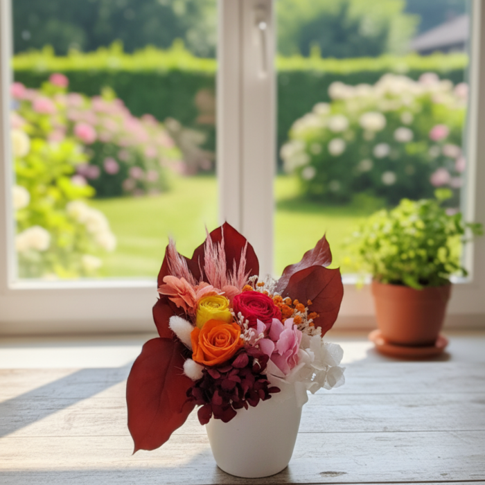 APUS INCENDIAR - ARANJAMENT IN VAS CERAMIC ALB CU TRANDAFIRI CRIOGENATI IN VAS CERAMIC ALB [2]