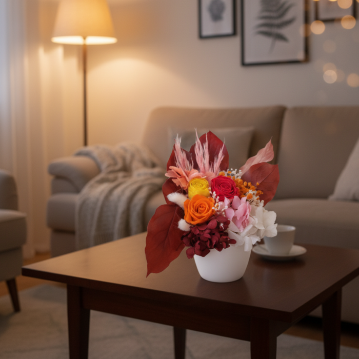 APUS INCENDIAR - ARANJAMENT IN VAS CERAMIC ALB CU TRANDAFIRI CRIOGENATI IN VAS CERAMIC ALB [3]