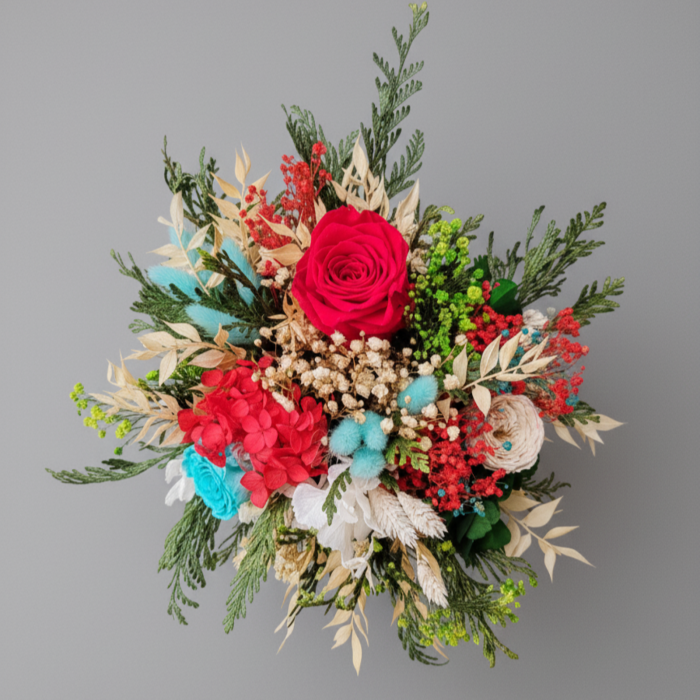 Red Energy - Aranjament Floral cu Trandafir Rosu, Turcoaz si Alb [3]