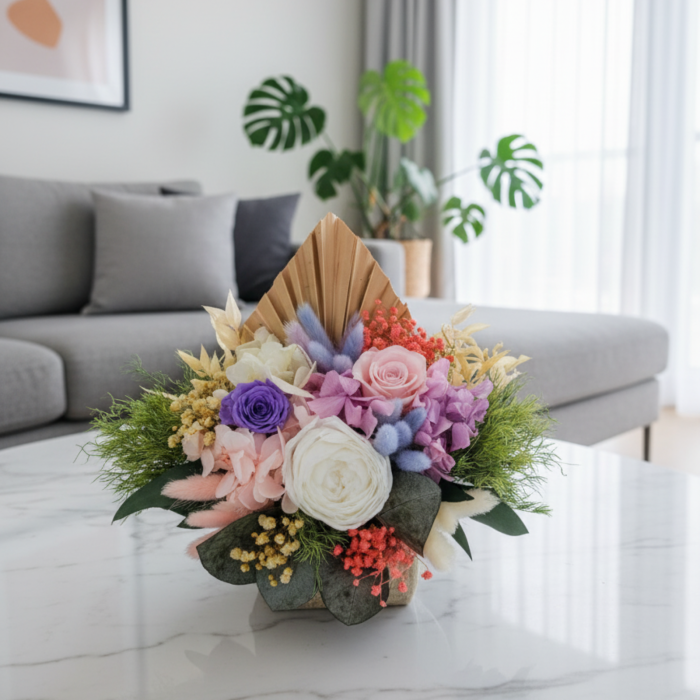 Aranjament Premium cu Trandafiri Criogenați și Plante Stabilizate – Aura Pastel [2]