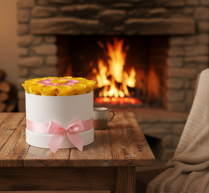 Armonie Bicolora | Cutie 19 Trandafiri Criogenati Galbeni si Roz [2]