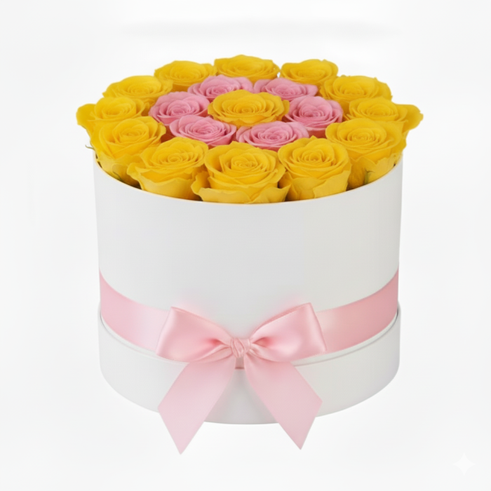 Armonie Bicolora | Cutie 19 Trandafiri Criogenati Galbeni si Roz [1]