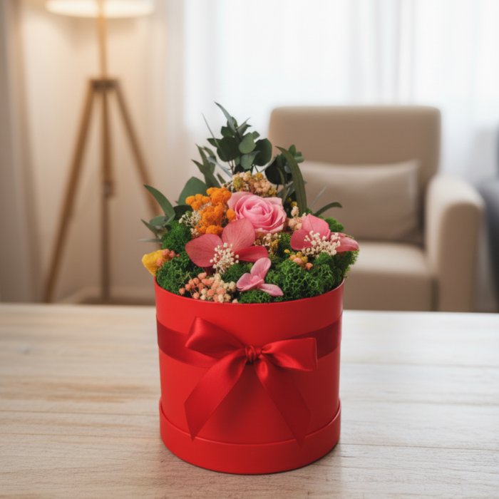 Calypso - Aranjament in Cutie Rosie cu Trandafir Criogenat Roz [3]