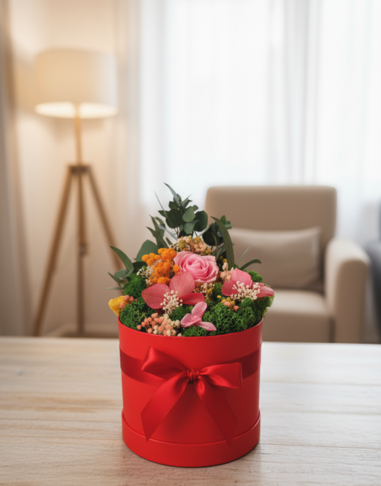 Calypso - Aranjament in Cutie Rosie cu Trandafir Criogenat Roz [3]