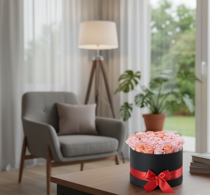 ELEGANTA IN CONTRAST - CUTIE NEAGRA CU TRANDAFIRI CRIOGENATI ROZ SI SOMON [3]