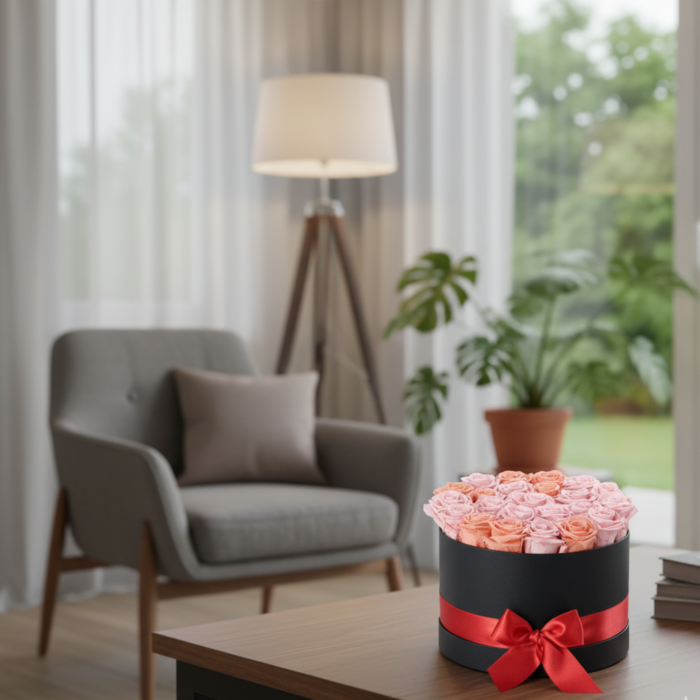 ELEGANTA IN CONTRAST - CUTIE NEAGRA CU TRANDAFIRI CRIOGENATI ROZ SI SOMON [3]
