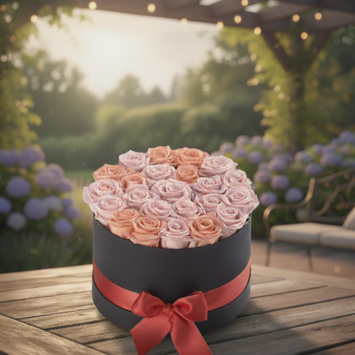 ELEGANTA IN CONTRAST - CUTIE NEAGRA CU TRANDAFIRI CRIOGENATI ROZ SI SOMON [2]