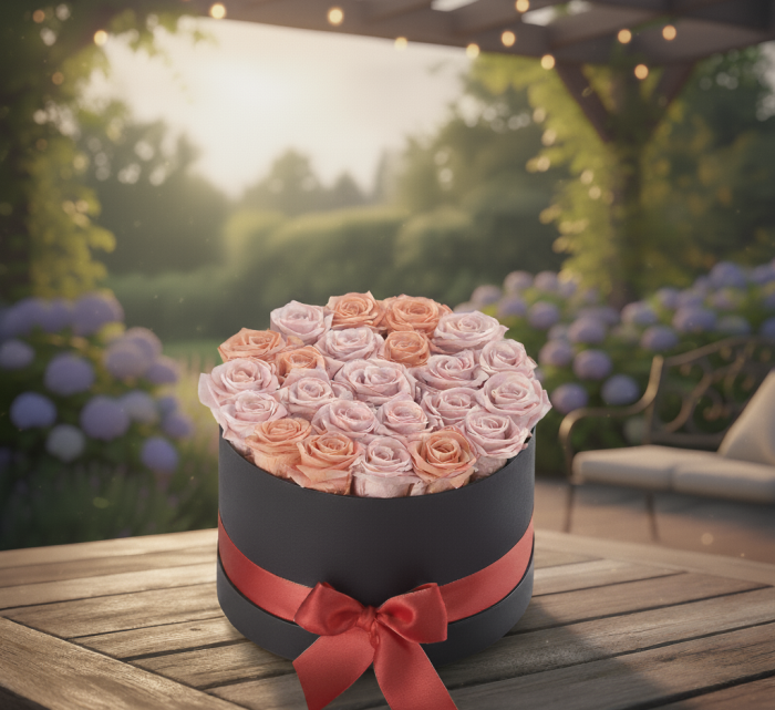 ELEGANTA IN CONTRAST - CUTIE NEAGRA CU TRANDAFIRI CRIOGENATI ROZ SI SOMON [2]