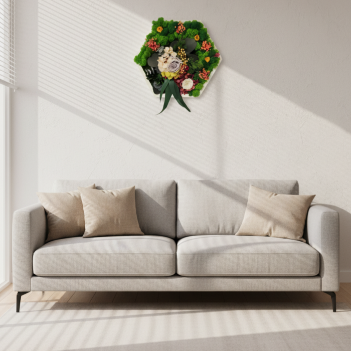 HEXA GARDEN - Tablou Hexagonal cu Licheni si Aranjament Floral Criogenat [2]