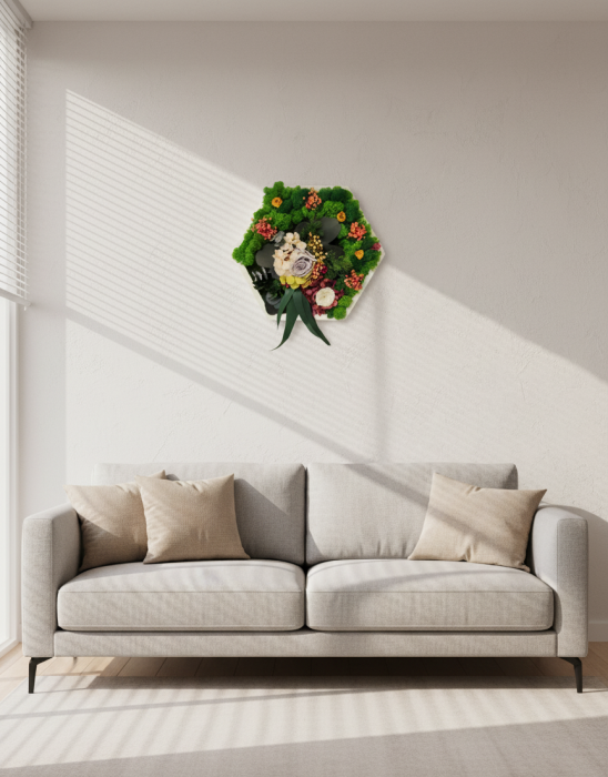 HEXA GARDEN - Tablou Hexagonal cu Licheni si Aranjament Floral Criogenat [1]