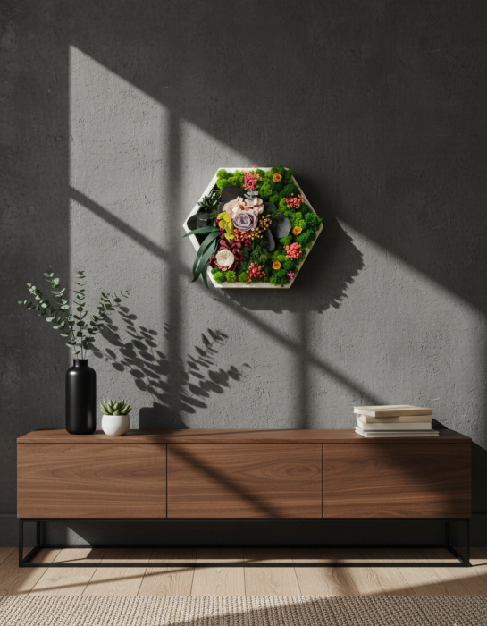 HEXA GARDEN - Tablou Hexagonal cu Licheni si Aranjament Floral Criogenat [4]