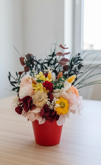GOLDEN HOUR- Decoratiune cu plante stabilizate si flori criogenate in culori de toamna [1]