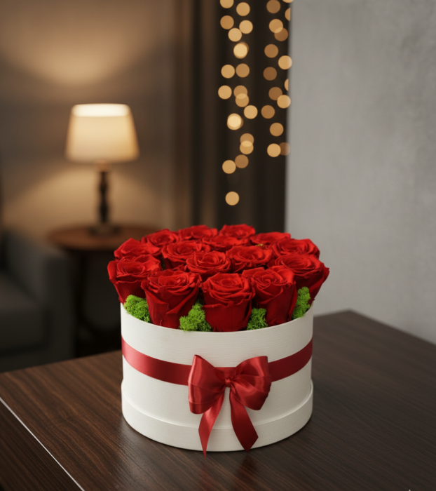 Iubire Eterna - Cutie cu Trandafiri Criogenati Rosii si Licheni [2]