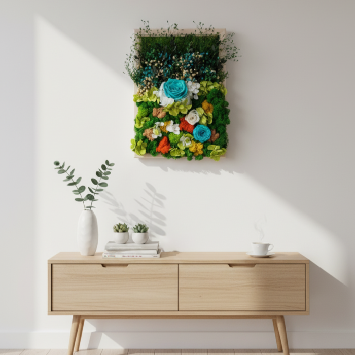 LAGUNA DE SMARALD - TABLOU DECORATIV CU LICHENI, FLORI CRIOGENATE SI PLANTE NATURALE [3]