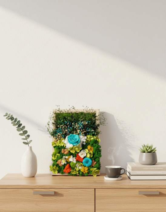 LAGUNA DE SMARALD - TABLOU DECORATIV CU LICHENI, FLORI CRIOGENATE SI PLANTE NATURALE [3]