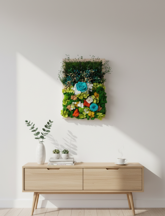 LAGUNA DE SMARALD - TABLOU DECORATIV CU LICHENI, FLORI CRIOGENATE SI PLANTE NATURALE [2]