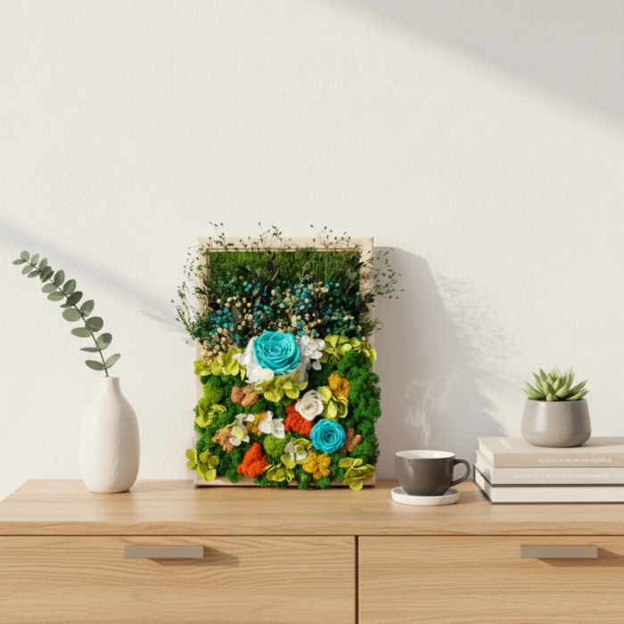 LAGUNA DE SMARALD - TABLOU DECORATIV CU LICHENI, FLORI CRIOGENATE SI PLANTE NATURALE [2]