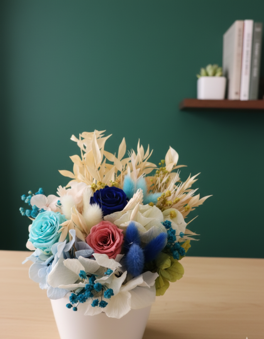 OCEAN DE CULORI - Aranjament floral cu trandafiri criogenati și plante naturale stabilizate [2]