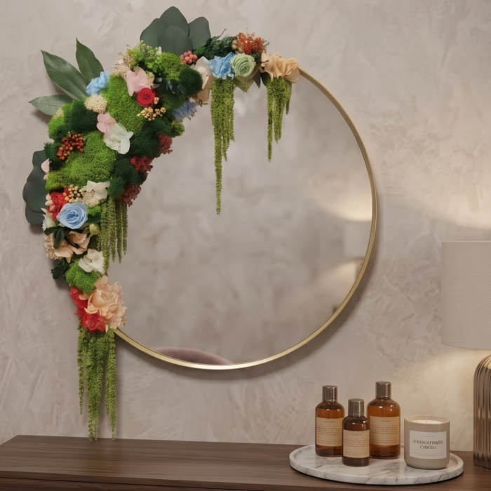 Oglindă Rotundă Premium cu Trandafiri Criogenați & Plante Stabilizate [2]