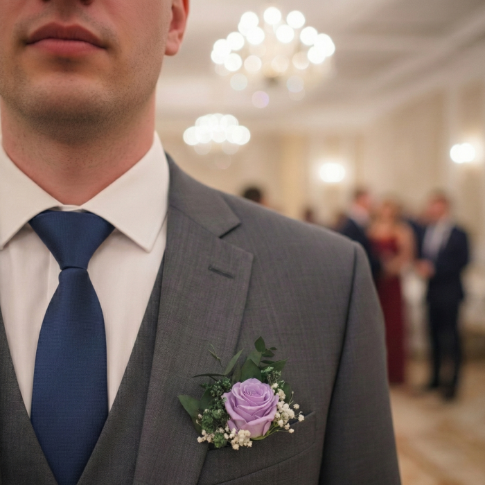 PURPLE FLOWER - COCARDA CU TRANDAFIR CRIOGENAT SI PLANTE NATURALE STABILIZATE [3]