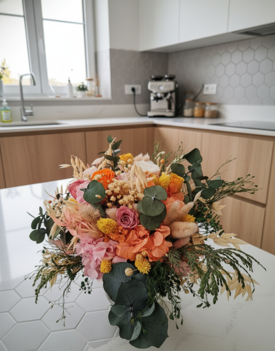 Rapsodie Aurie - Aranjament Floral cu Trandafiri Criogenati si Plante Naturale Stabilizate [4]