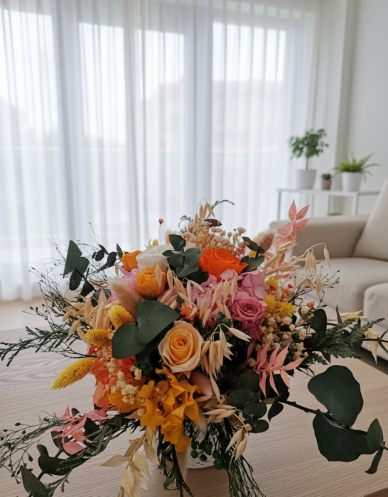 Rapsodie Aurie - Aranjament Floral cu Trandafiri Criogenati si Plante Naturale Stabilizate [3]