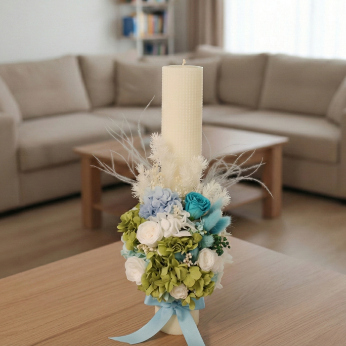 Raza Cereasca | Lumanare Botez Baiat cu Flori Criogenate [2]