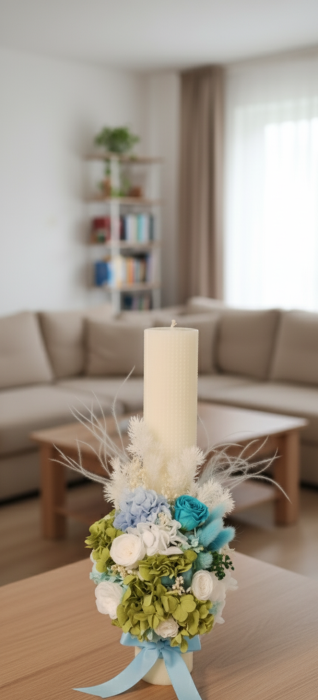 Raza Cereasca | Lumanare Botez Baiat cu Flori Criogenate [2]