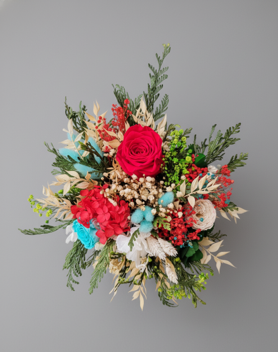 Red Energy - Aranjament Floral cu Trandafir Rosu, Turcoaz si Alb [2]