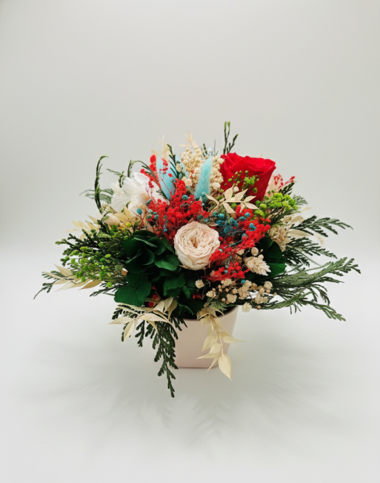 Red Energy - Aranjament Floral cu Trandafir Rosu, Turcoaz si Alb [3]