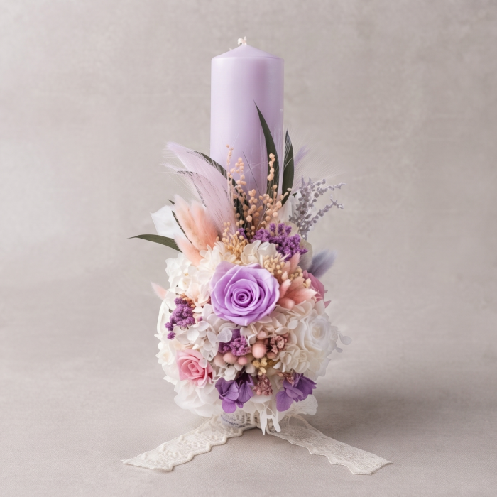 Set 2 Lumanari Cununie Cu Flori Criogenate și Trandafiri - Pur Lavanda | Atelierul Creative Harmony [2]