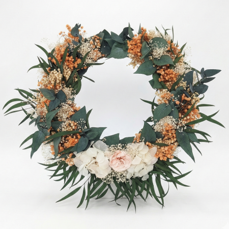 Colecția de Toamnă - AMURG RUSTIC – CORONITA FLORALA  CU PLANTE STABILIZATE SI FLORI CRIOGENATE