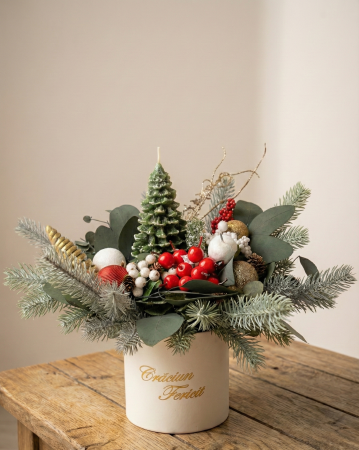 Aranjament Craciun in Cutie Alba cu Lumanare Brad si Mesaj Festiv [1]