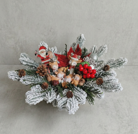 COLECTIA DE CRACIUN - Aranjament Craciun Unicat "Familia Reunita" - Decor Masa Mare cu 5 Caprioare si Conuri