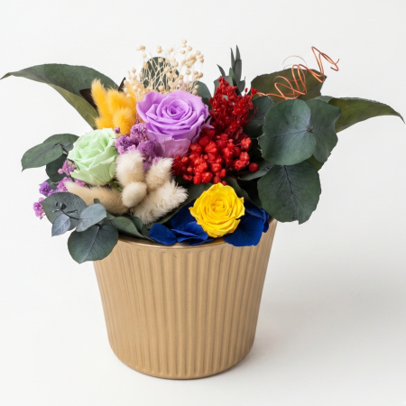 Aranjamente Florale - Aranjament cu Flori Criogenate si Plante Naturale Stabilizate - Aura Multicolora | Atelierul Creative Harmony