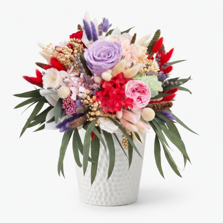 Aranjamente Florale - Aranjament cu Flori Criogenate și Plante Naturale Stabilizate - Eleganta Purpurie - Atelierul Creative Harmony