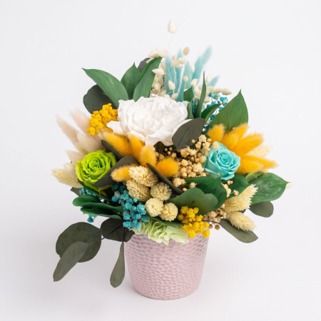 Aranjamente Florale - Aranjament cu Flori Criogenate și Plante Naturale Stabilizate – Veselie în Culori - Atelierul Creative Harmony