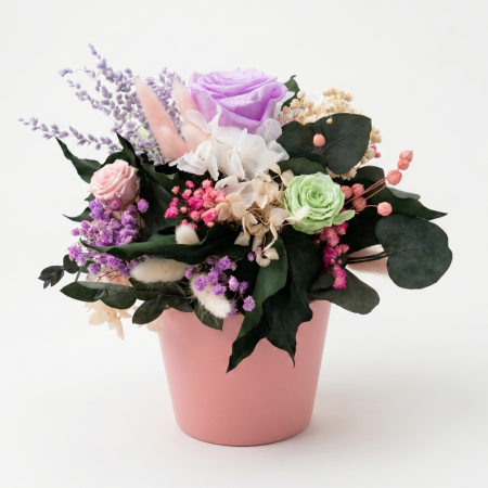 Aranjamente Florale - Aranjament Floral cu Flori Criogenate si Plante Stabilizate - Lila Pur| Atelierul Creative Harmony