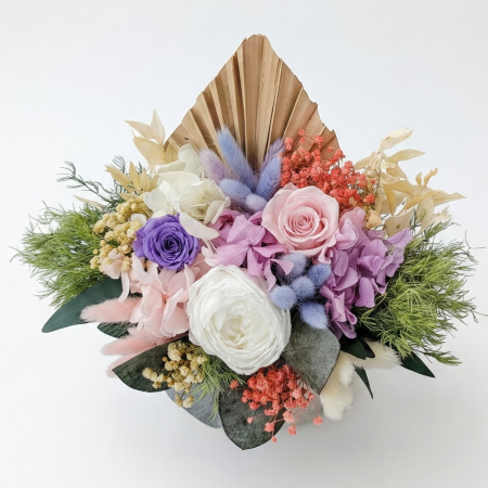 Aranjamente Florale - Aranjament Premium cu Trandafiri Criogenați și Plante Stabilizate – Aura Pastel