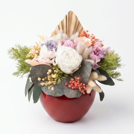 Aranjament Premium cu Trandafiri Criogenați și Plante Stabilizate – Aura Pastel