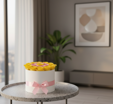 Armonie Bicolora | Cutie 19 Trandafiri Criogenati Galbeni si Roz [2]