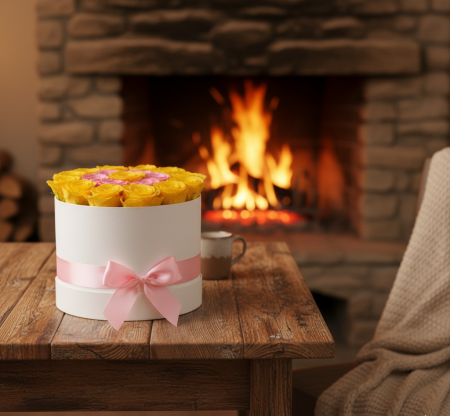 Armonie Bicolora | Cutie 19 Trandafiri Criogenati Galbeni si Roz [1]