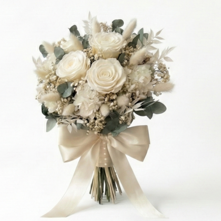 Nunta - Buchet Cununie Flori Criogenate și Trandafiri Albi – Classic Romance