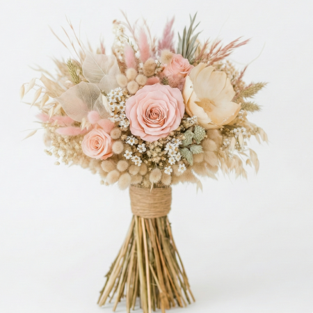 Nunta - Buchet Cununie Povestea Iubirii - Flori Criogenate și Plante Uscate Stabilizate