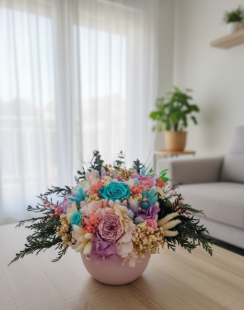 Carusel Cromatic - Aranjament Floral cu Trandafiri Criogenati si plante naturale stabilizate [1]