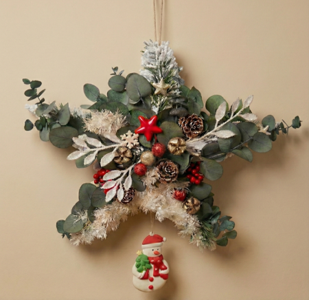 COLECTIA DE CRACIUN - Coronita Stea Craciun cu Eucalipt si Om de Zapada - Decoratiune Usa